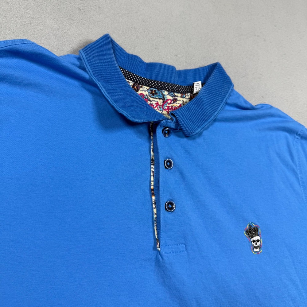 Robert Graham Mens Blue Skull Crown Embroidered Short Sleeve Polo Shirt 2XL